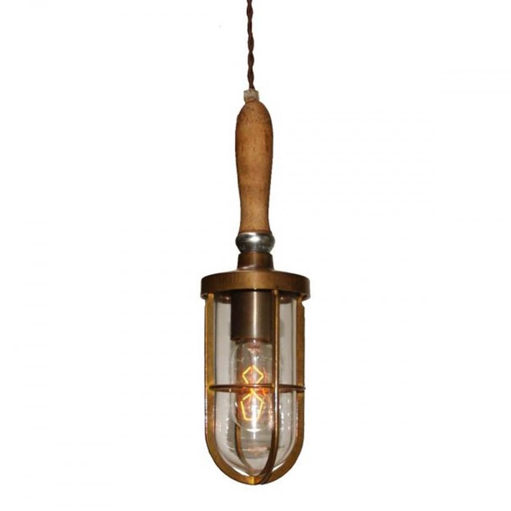 Vintage Industrial Brass & Wood Pendant Light Fixture - Edison Bulb Compatible