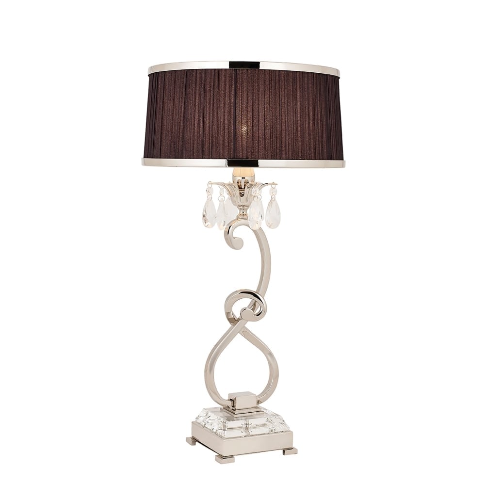 Elegant Oksana Crystal Table Lamp with Black Shade and Nickel Finish