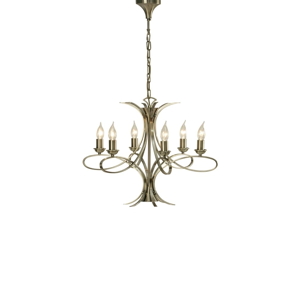 Elegant Brushed Brass 6-Light Chandelier with Curved Arms