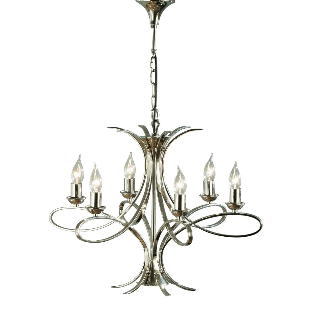 Elegant Nickel Six-Light Chandelier with Curved Arms