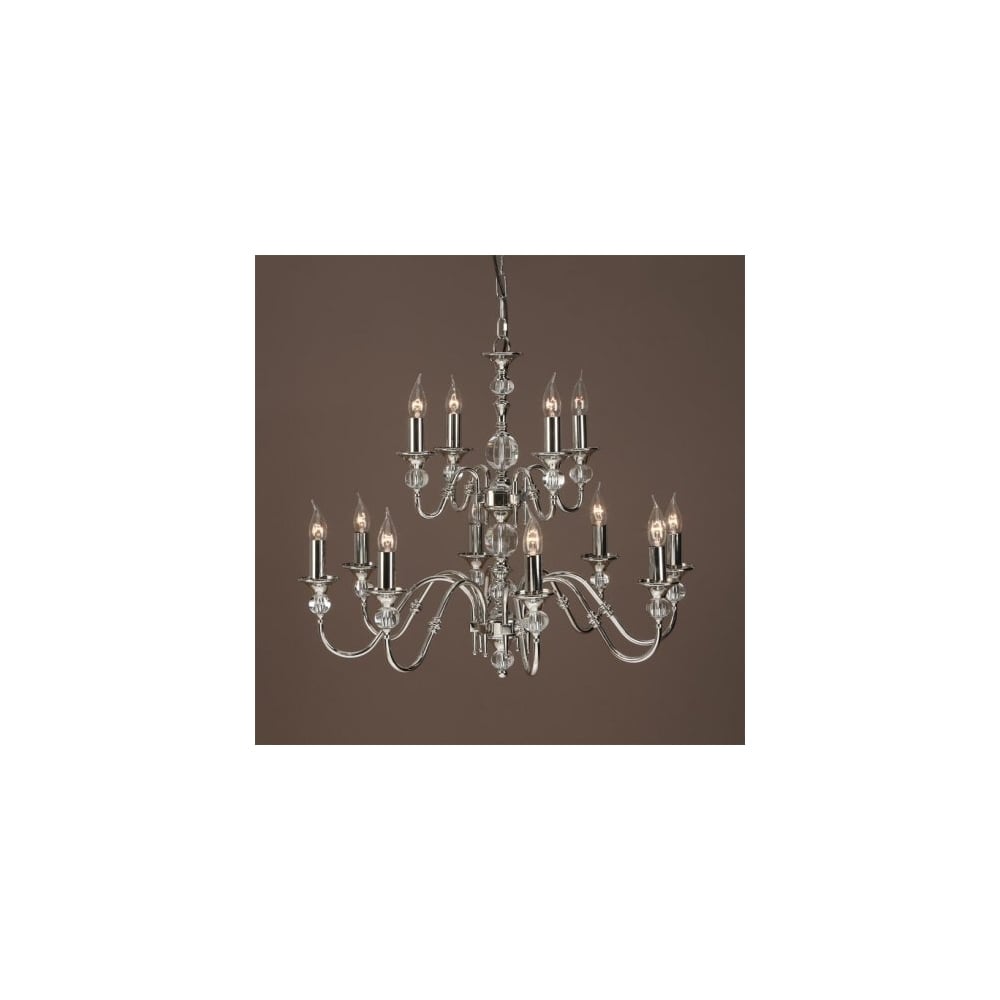 Exquisite Polina 12-Light Chandelier with Polished Nickel & Crystal Detailing