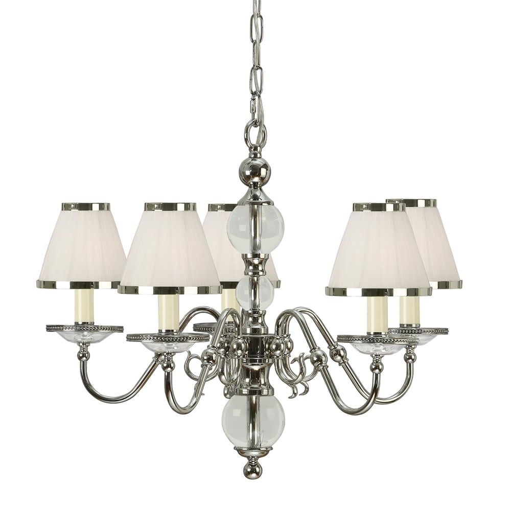 Flemish Elegance 5 Light Chandelier in Polished Nickel & Crystal