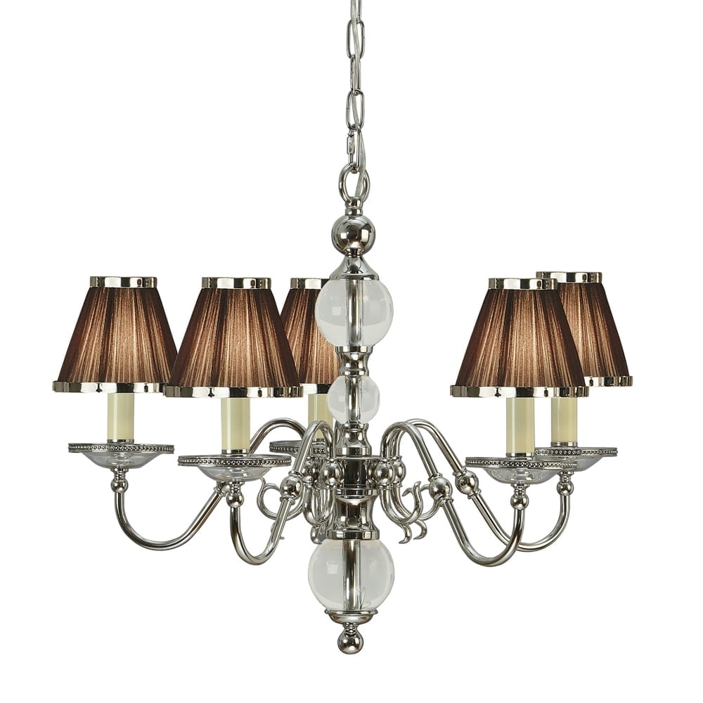 Flemish Elegance 5 Light Chandelier in Polished Nickel & Crystal