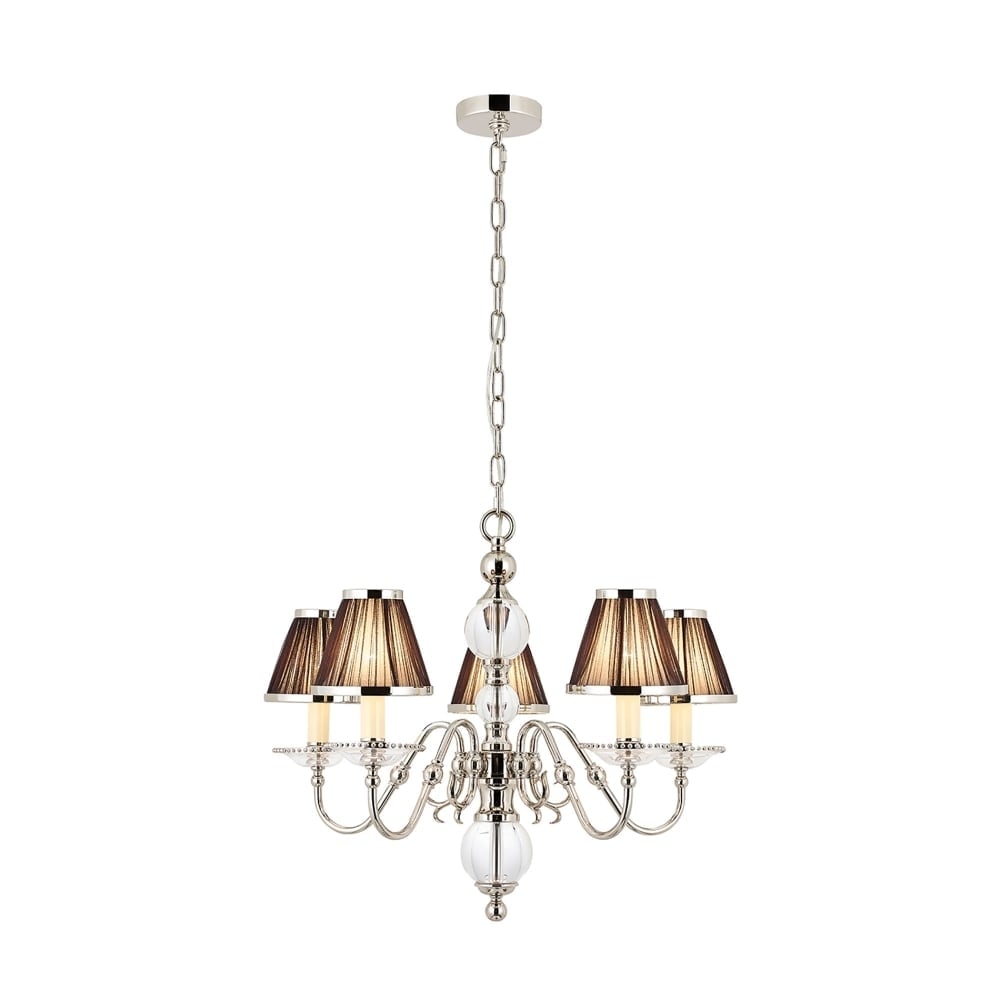 Flemish Elegance 5 Light Chandelier in Polished Nickel & Crystal