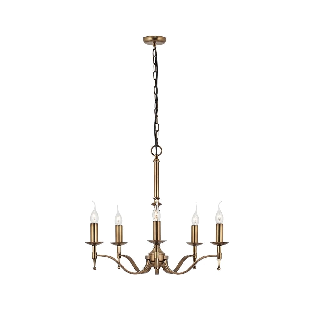 Elegant Stanford 5-Light Antique Brass Chandelier with Organza Shades