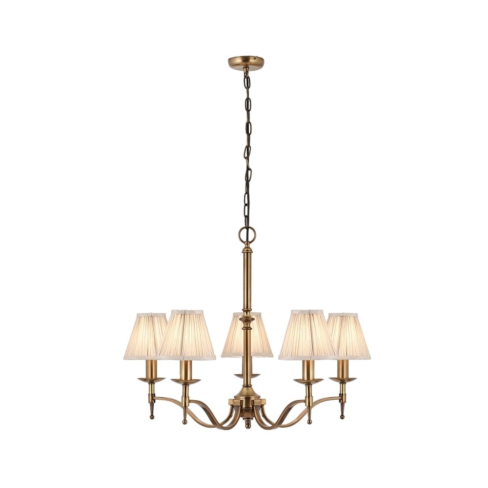 Elegant Stanford 5-Light Antique Brass Chandelier with Organza Shades