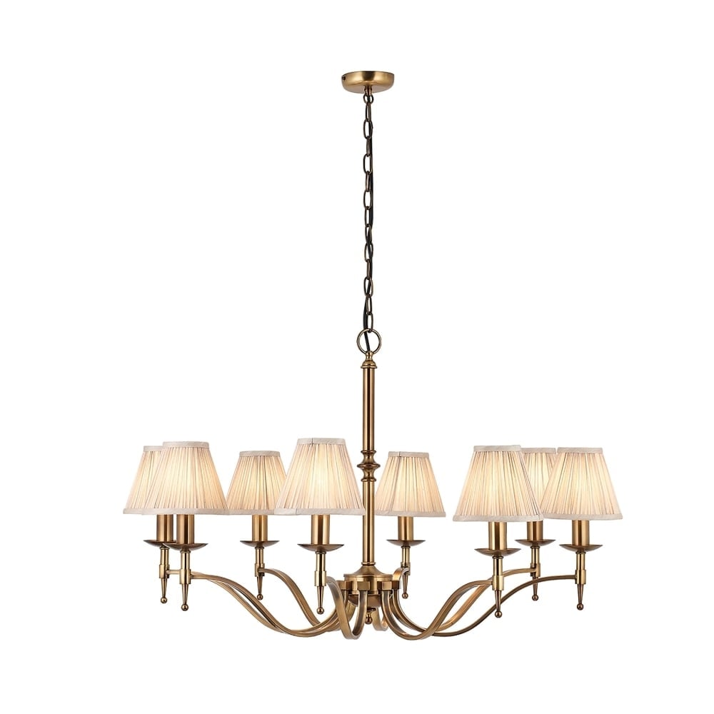 Elegant Antique Brass 8-Light Chandelier with Beige Organza Shades