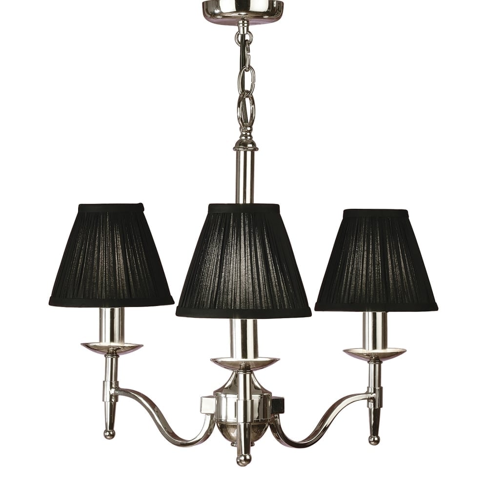 Elegant Stanford 3-Light Nickel Chandelier with Black Organza Shades