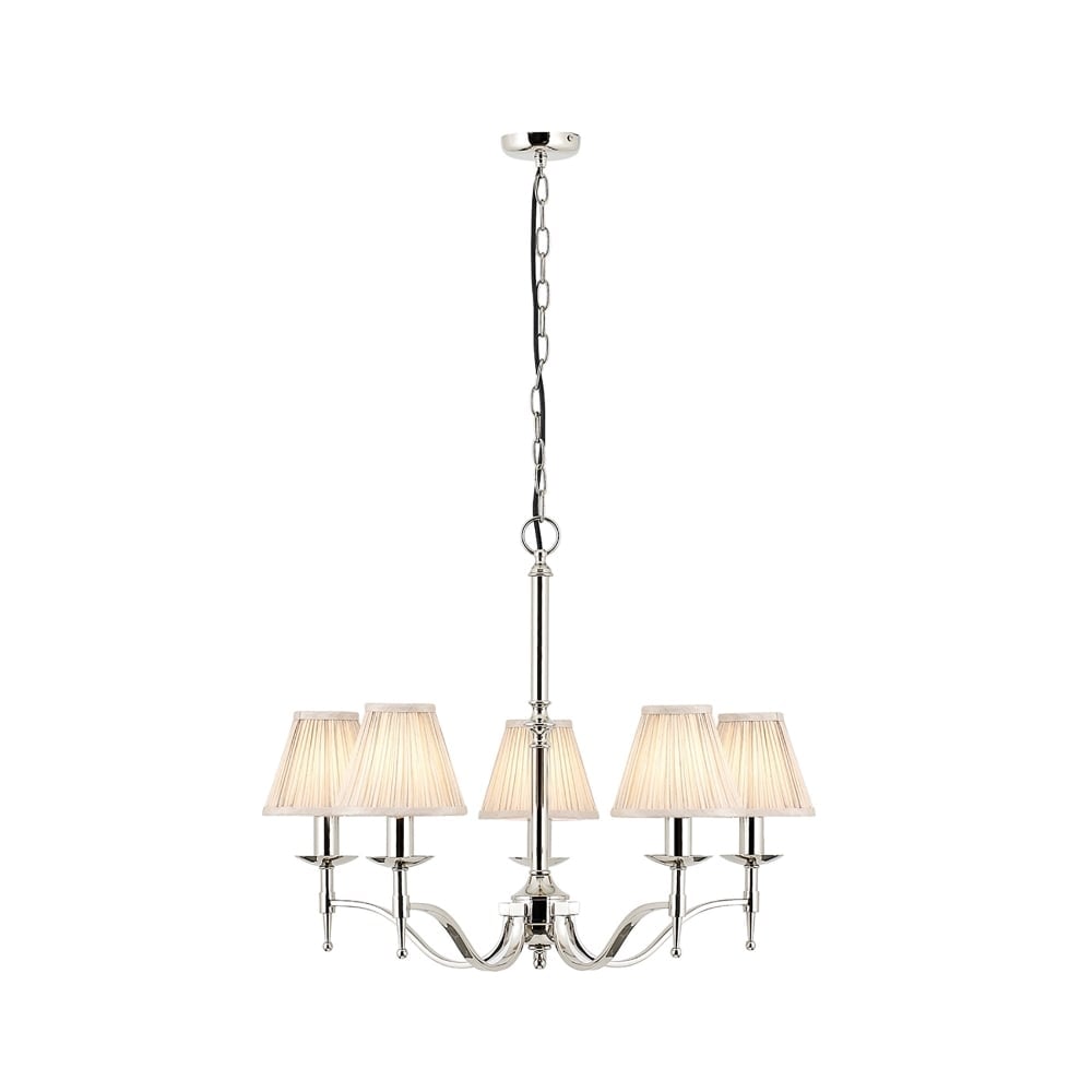 Stanford Elegance: Polished Nickel 5-Light Chandelier with Black Organza Shades
