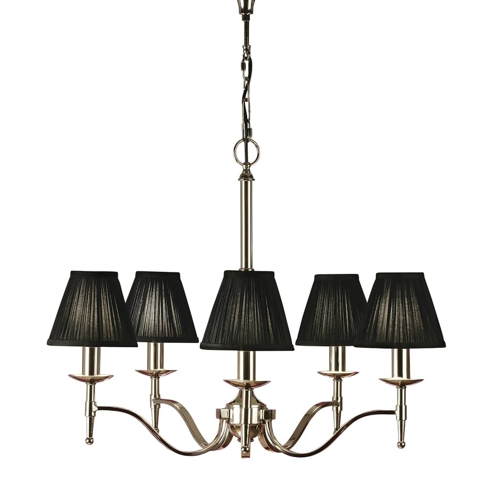 Stanford Elegance: Polished Nickel 5-Light Chandelier with Black Organza Shades