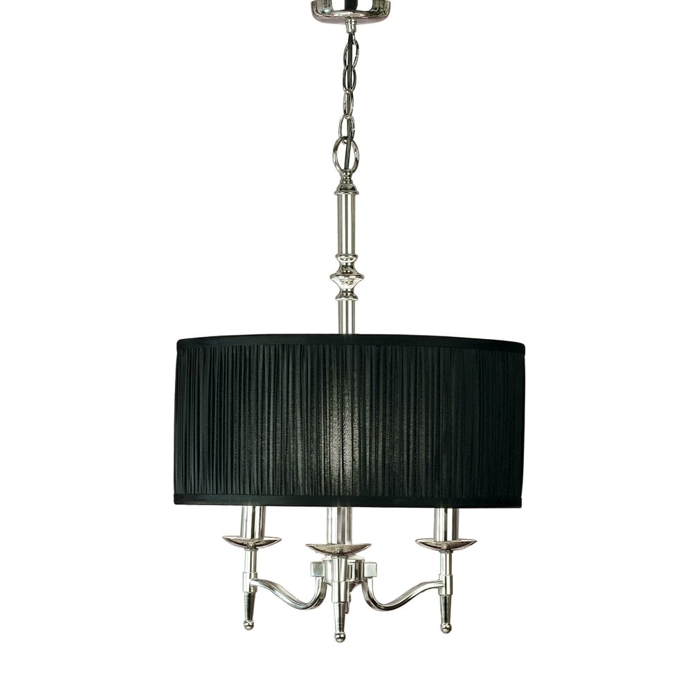 Elegant Nickel Chandelier with Beige Organza Drum Shade - 3 Light Fixture