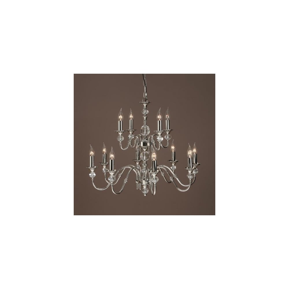 Exquisite Polina 12-Light Chandelier with Polished Nickel & Crystal Detailing