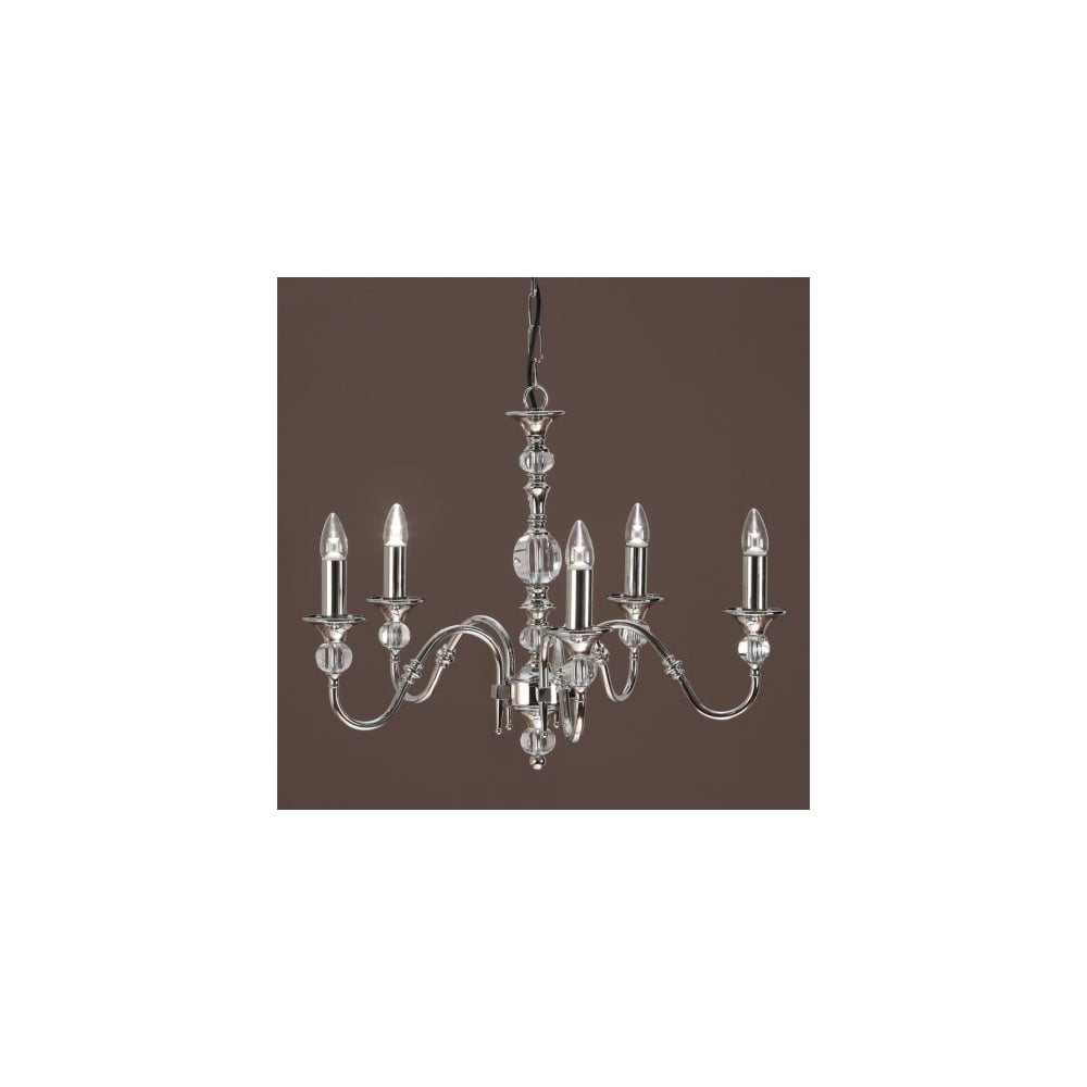 Polished Nickel & Crystal Elegance Chandelier, 5 Light