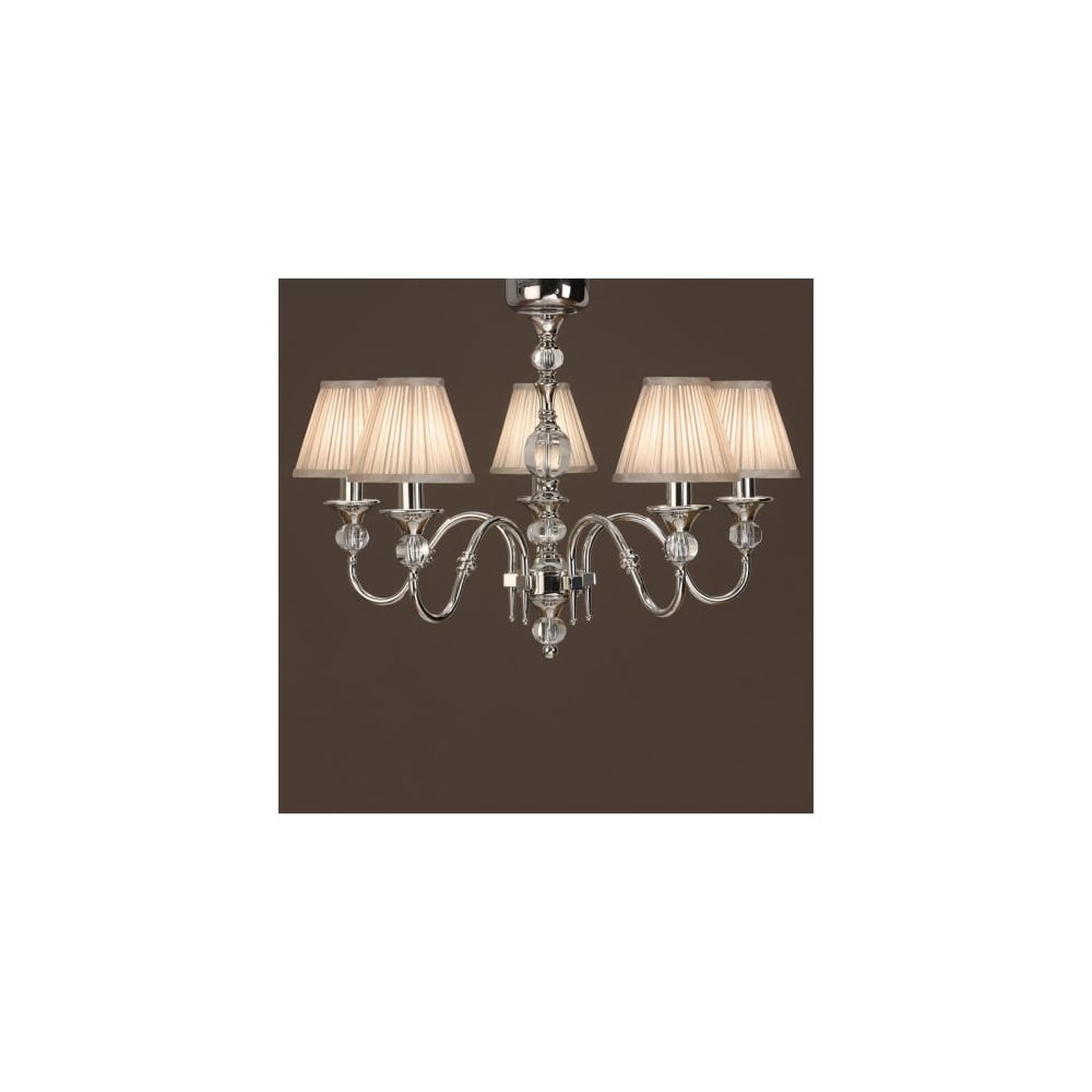Polished Nickel & Crystal Elegance Chandelier, 5 Light