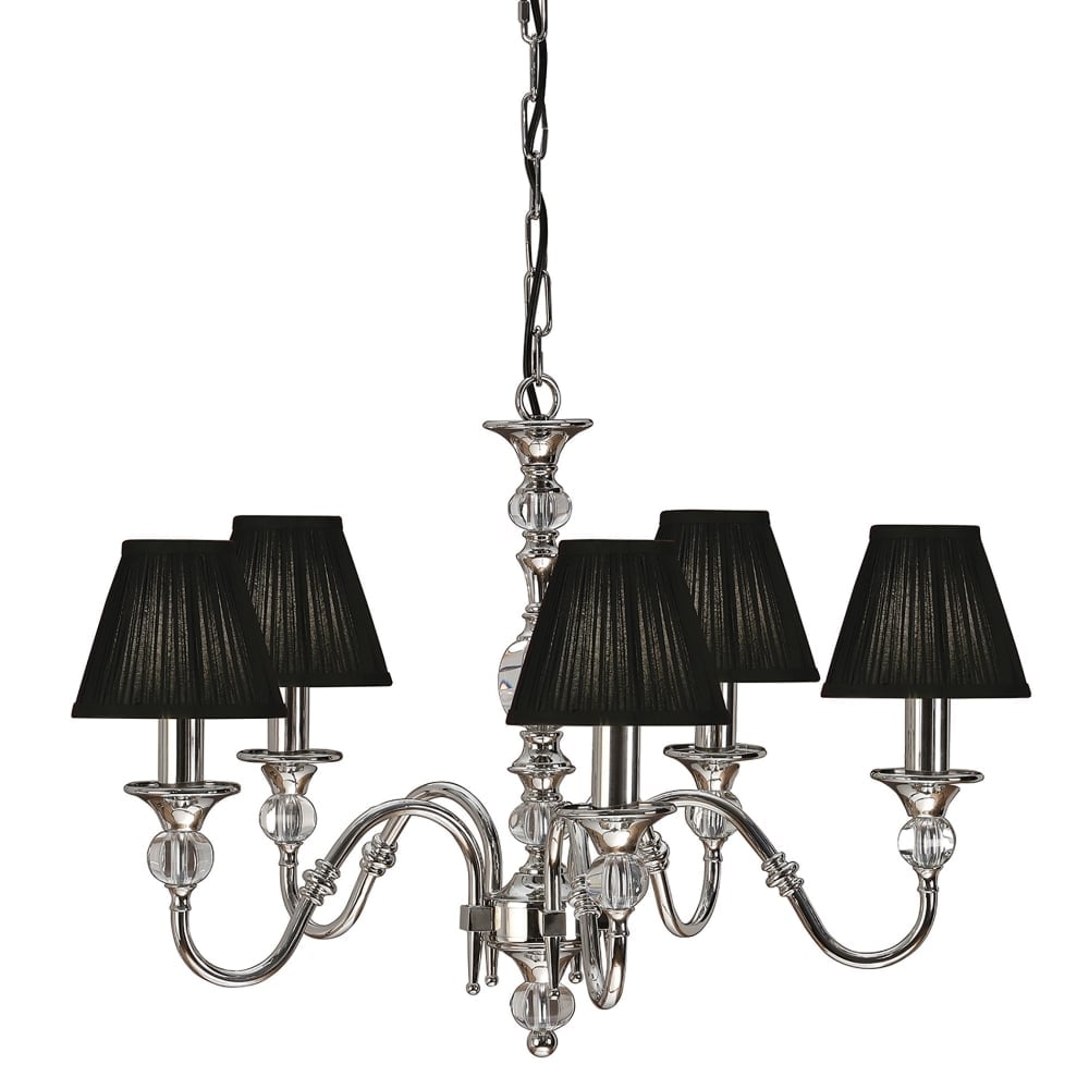 Polished Nickel & Crystal Elegance Chandelier, 5 Light