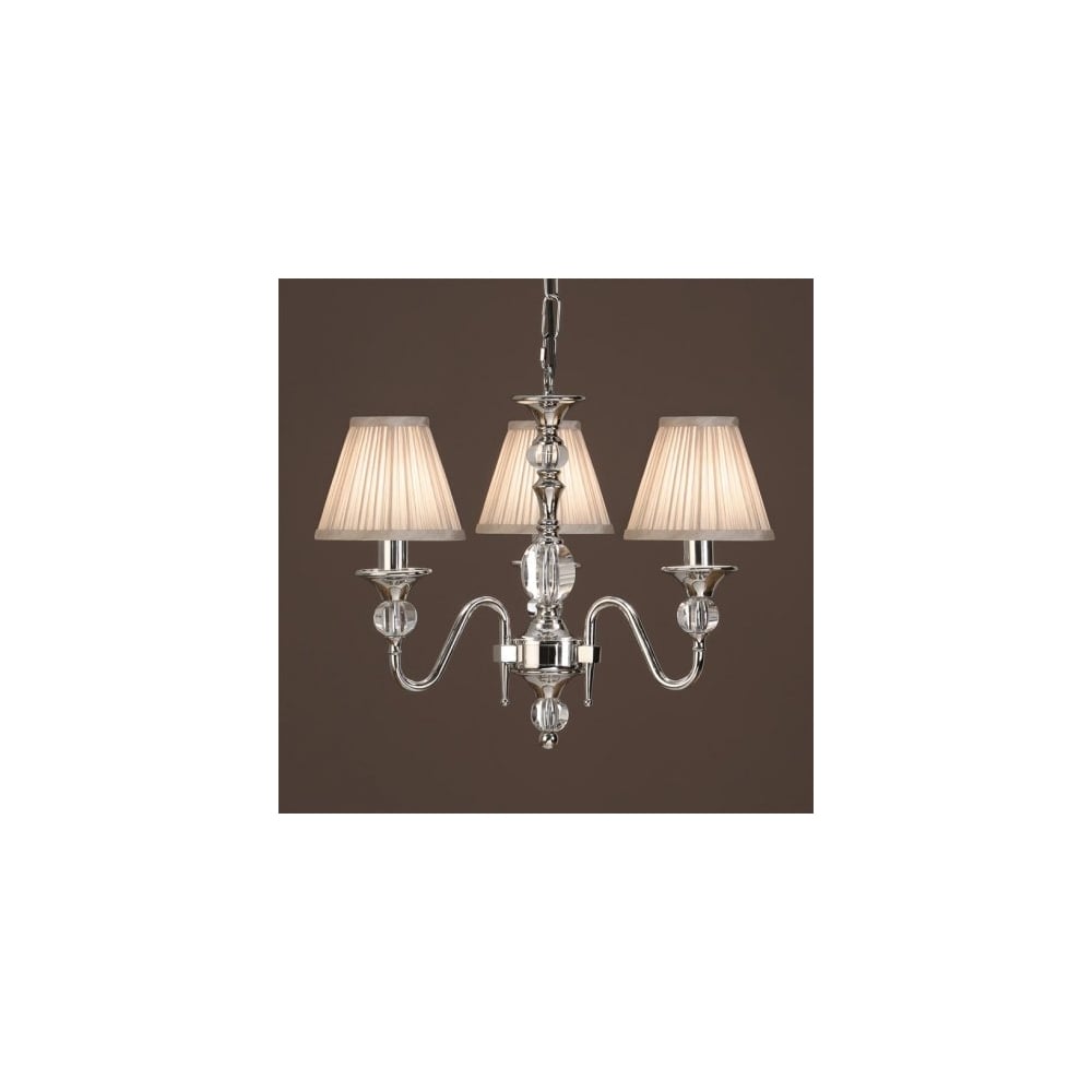 Polished Nickel Crystal Chandelier with Black Organza Shades, 3 Light