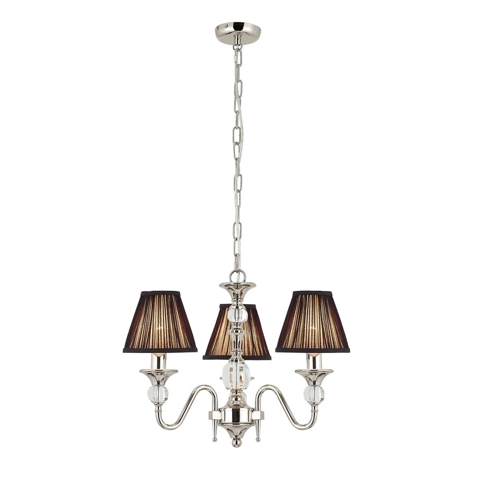Polished Nickel Crystal Chandelier with Black Organza Shades, 3 Light