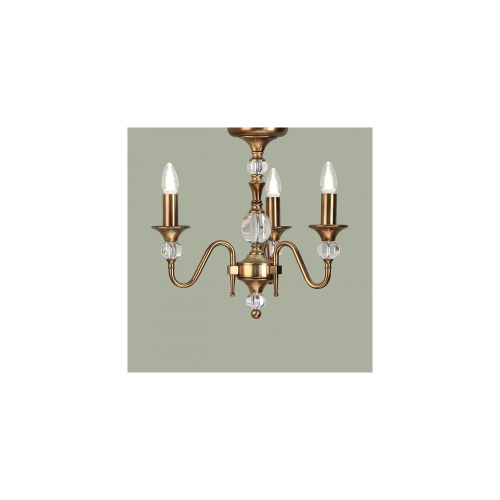 Elegant Polina Brass & Crystal 3-Light Chandelier
