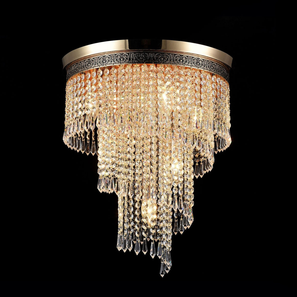 Luxurious Gold Cascade Ceiling Lamp with Diamant Crystals