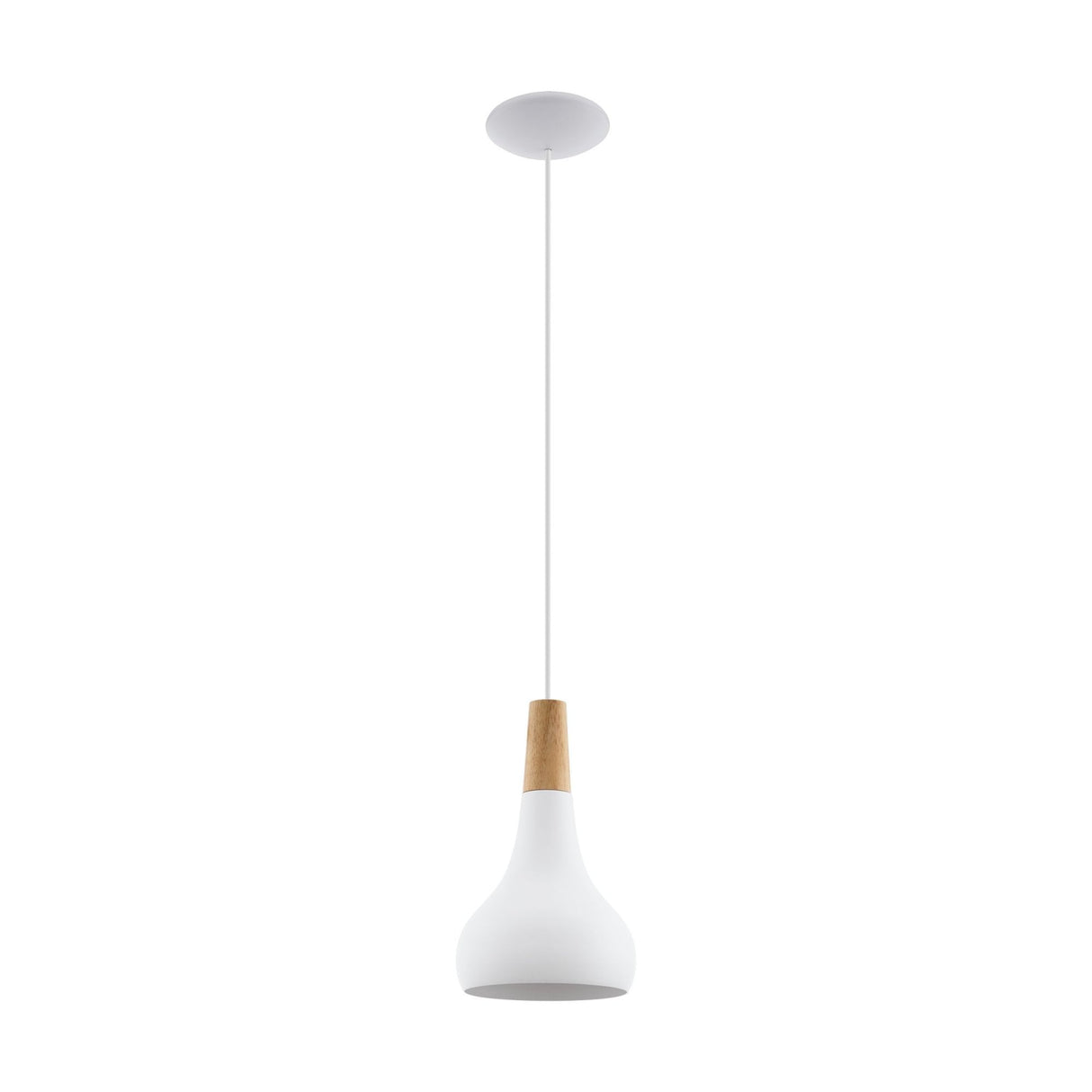 Sleek Sabinar Pendant Light - White Steel & Brown Wood Accents