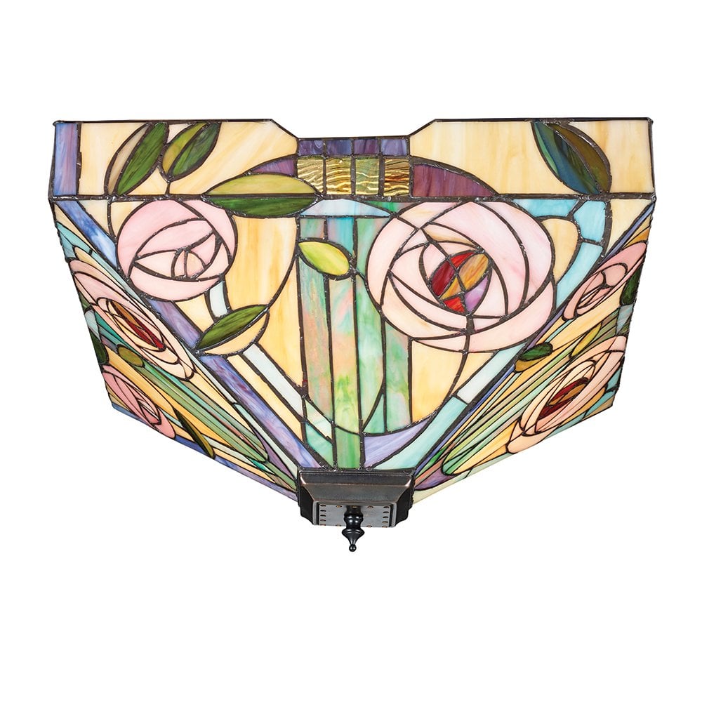 Willow Large 2-Light Tiffany Style Flush Ceiling Fixture in Bronze