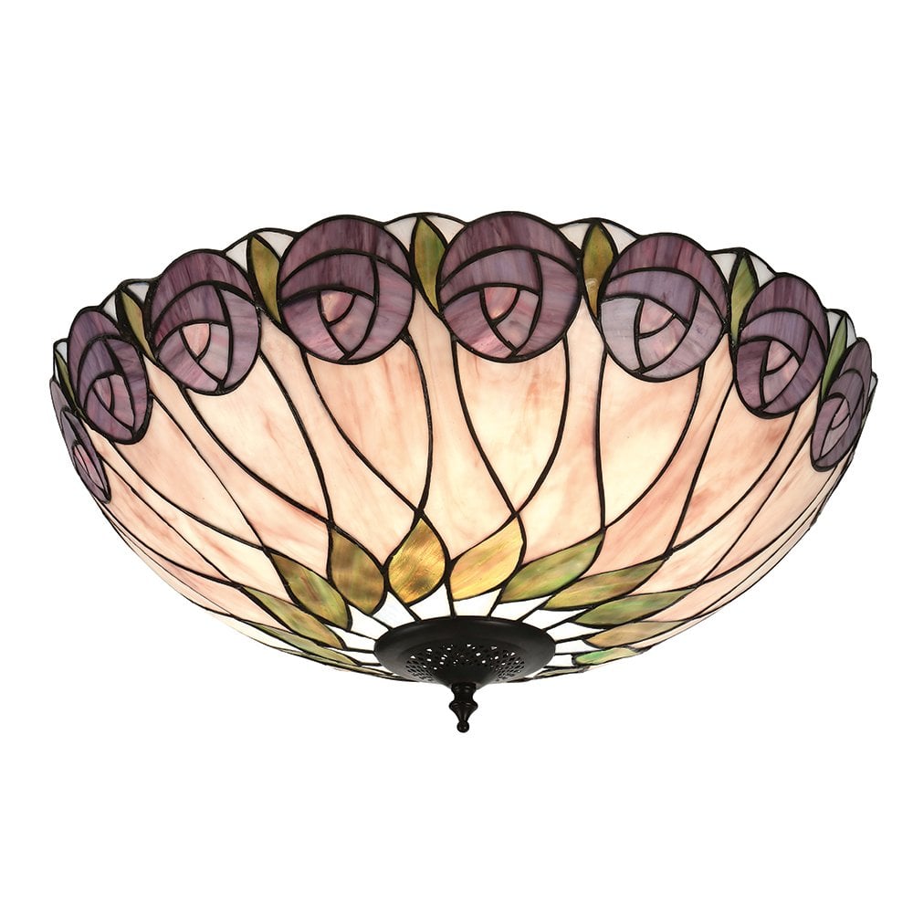 Hutchinson Bronze Flush Mount Ceiling Light with Tiffany Glass Design