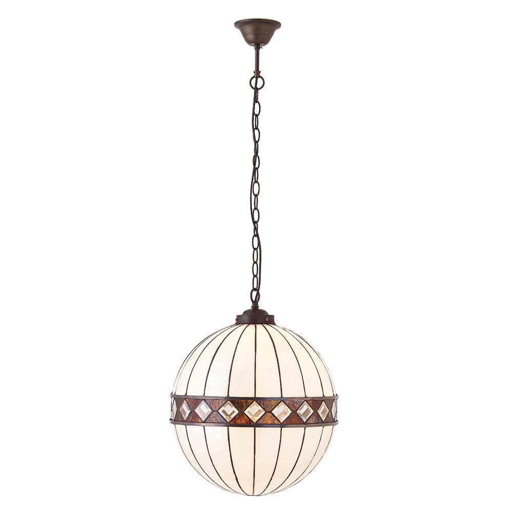 Fargo Tiffany Glass Globe Pendant Light in Dark Bronze and Artful Hues