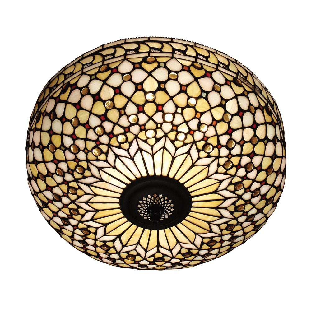Elegant Mille Feux Tiffany Glass 2-Light Flush Ceiling Fixture
