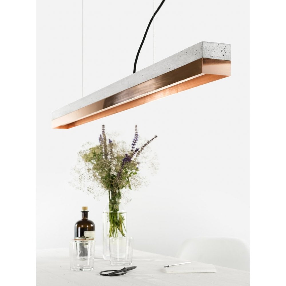 Modern Industrial Concrete and Copper LED Pendant Light, 122cm, Warm White