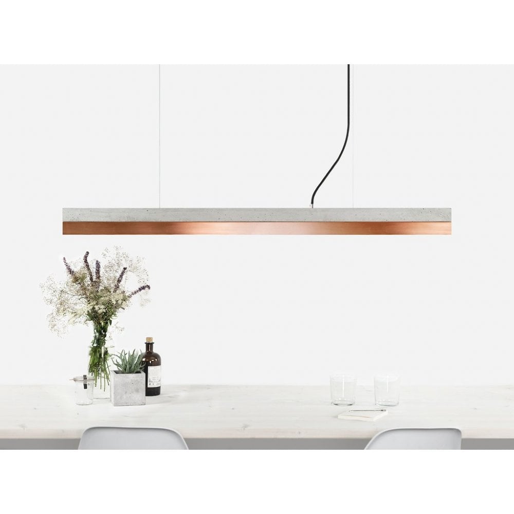 Modern Industrial Concrete and Copper LED Pendant Light, 122cm, Warm White