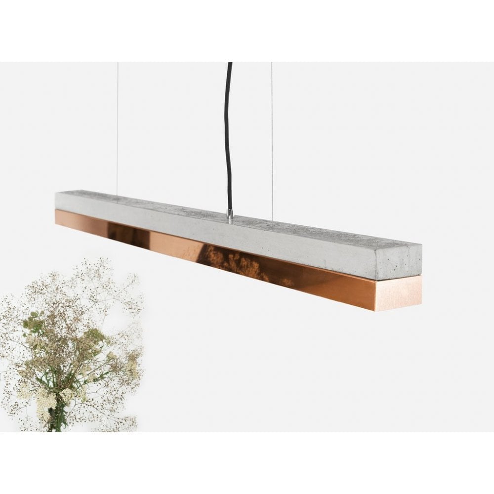 Modern Industrial Concrete and Copper LED Pendant Light, 122cm, Warm White