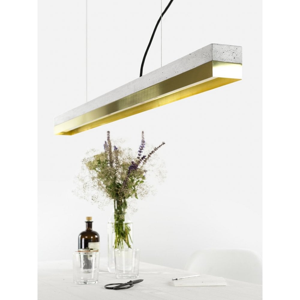Elegant Brass and Concrete Pendant Light, 122cm, Warm White LED