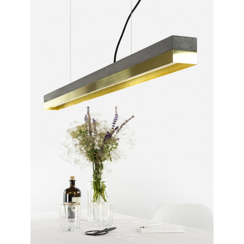 Elegant Dark Concrete and Brass 122cm LED Pendant Light in Warm White