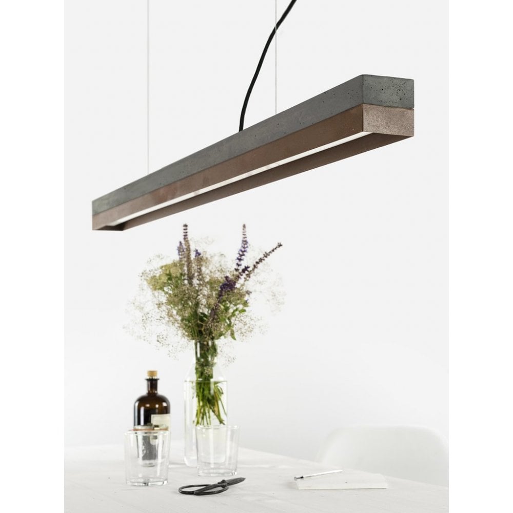 Handcrafted Industrial Chic: Dark Concrete & Rust Corten Steel LED Pendant Light, 122cm, Warm Glow