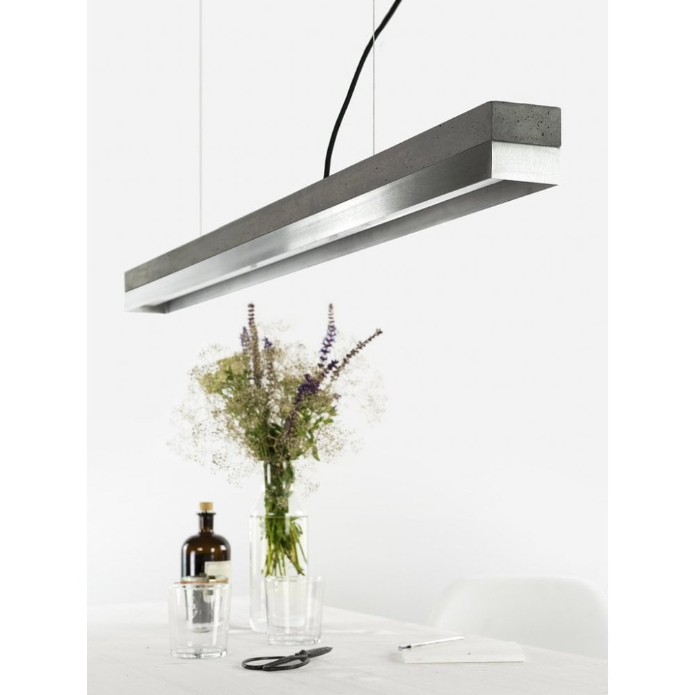 Elegant 122cm LED Bar Pendant Light in Dark Concrete and Stainless Steel, Warm White (2.7K)