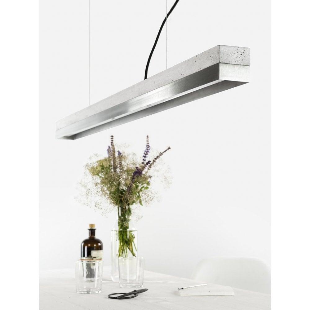 Modern Concrete and Stainless Steel LED Pendant Light, 122cm, Warm White (2700K)