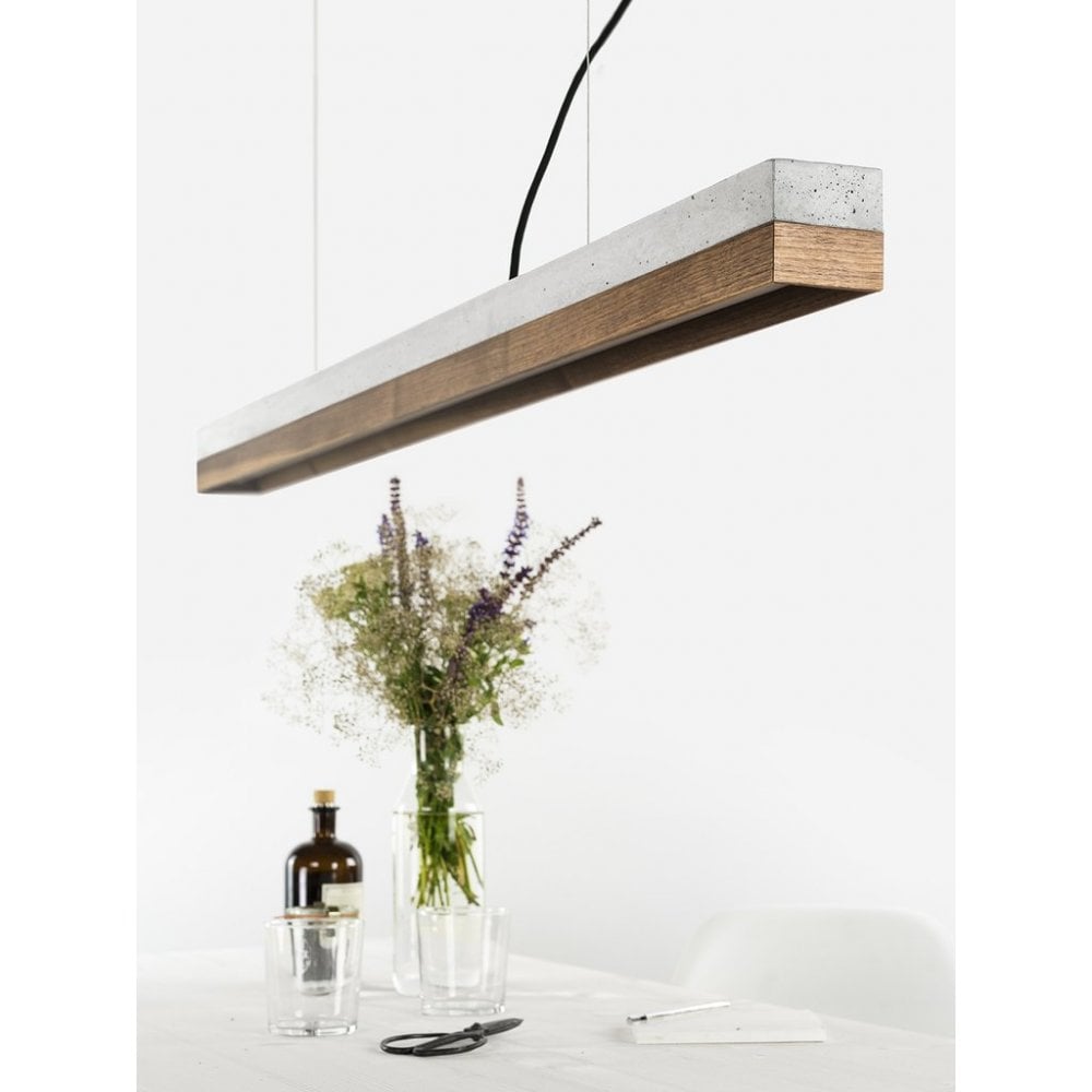 Elegant Walnut and Concrete LED Pendant Light, 122cm, Warm White (2.7K)