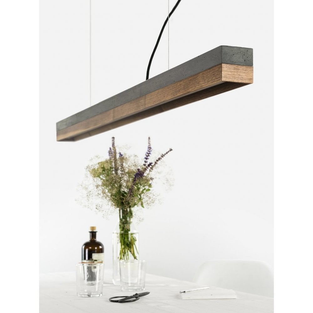 Handcrafted Walnut and Concrete LED Pendant Light, 122cm, Warm White Glow (2700K)