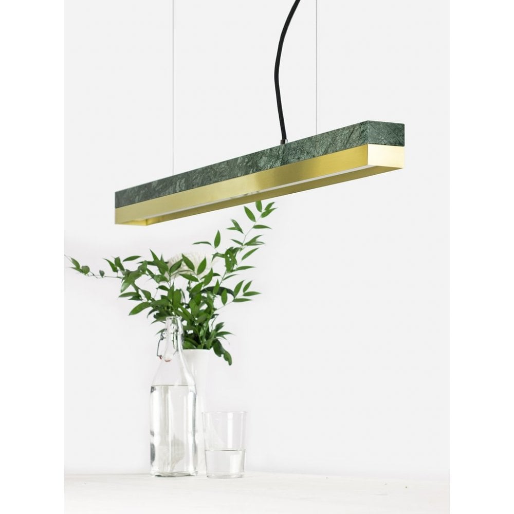 Verde Guatemala Marble and Brass Pendant Light with Warm White LED, 92cm