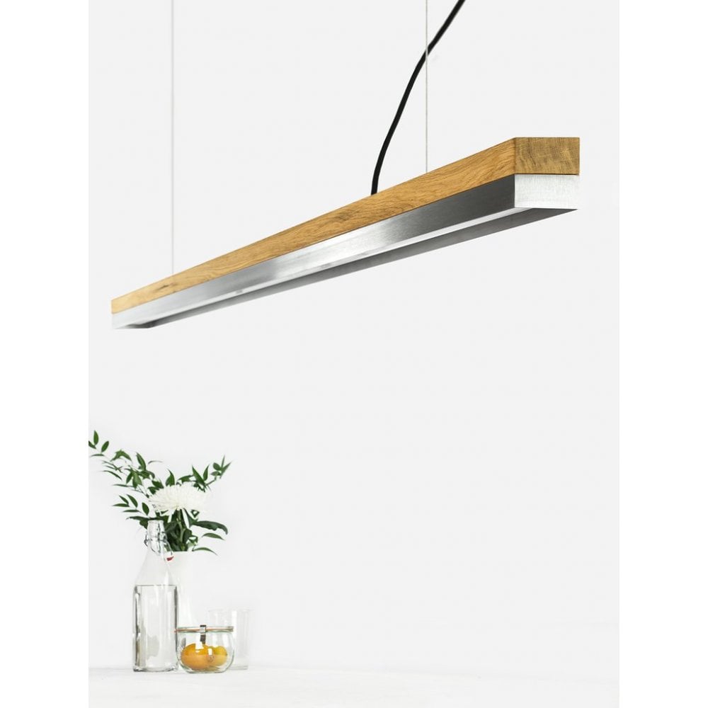 Elegant Oak and Steel LED Pendant Light, 182cm, Warm White (2700K)
