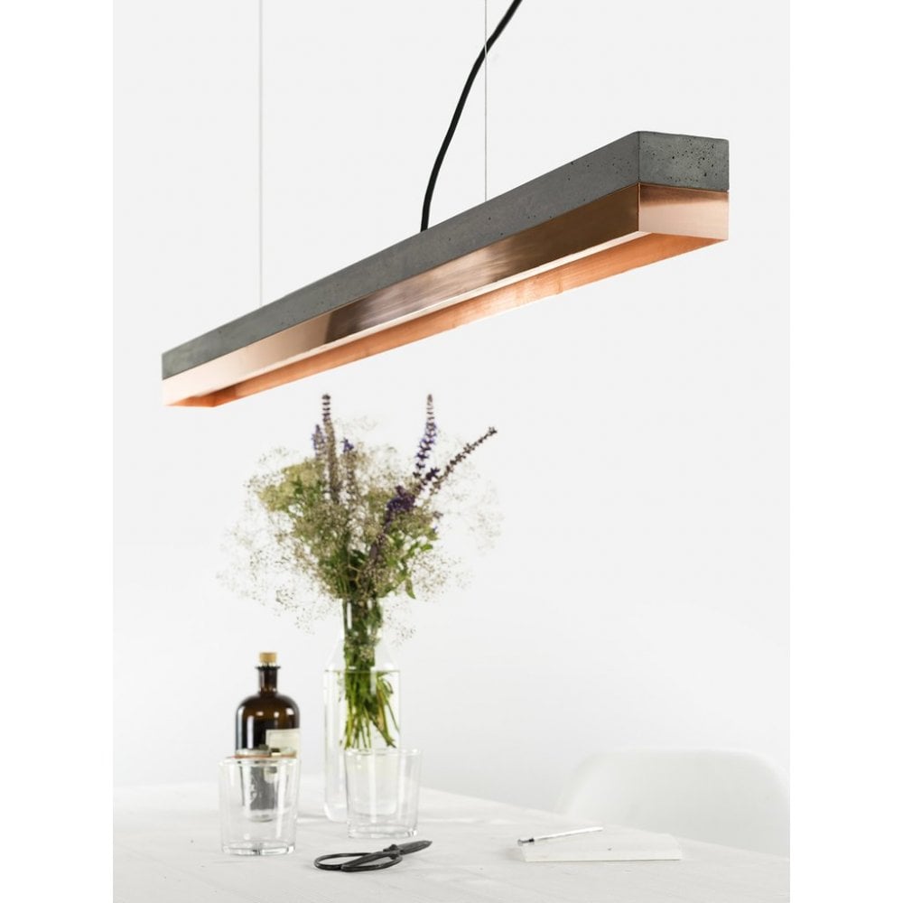 Contemporary Dark Concrete and Copper LED Pendant Light - 122cm, Warm White (2700K)