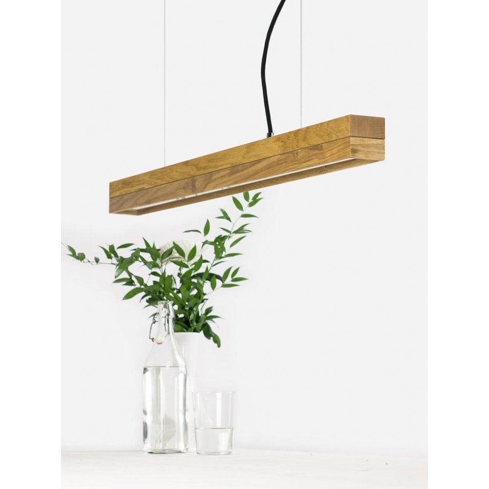 Elegant Oak Wood LED Pendant Light with Dimmable Warm Glow, 92cm