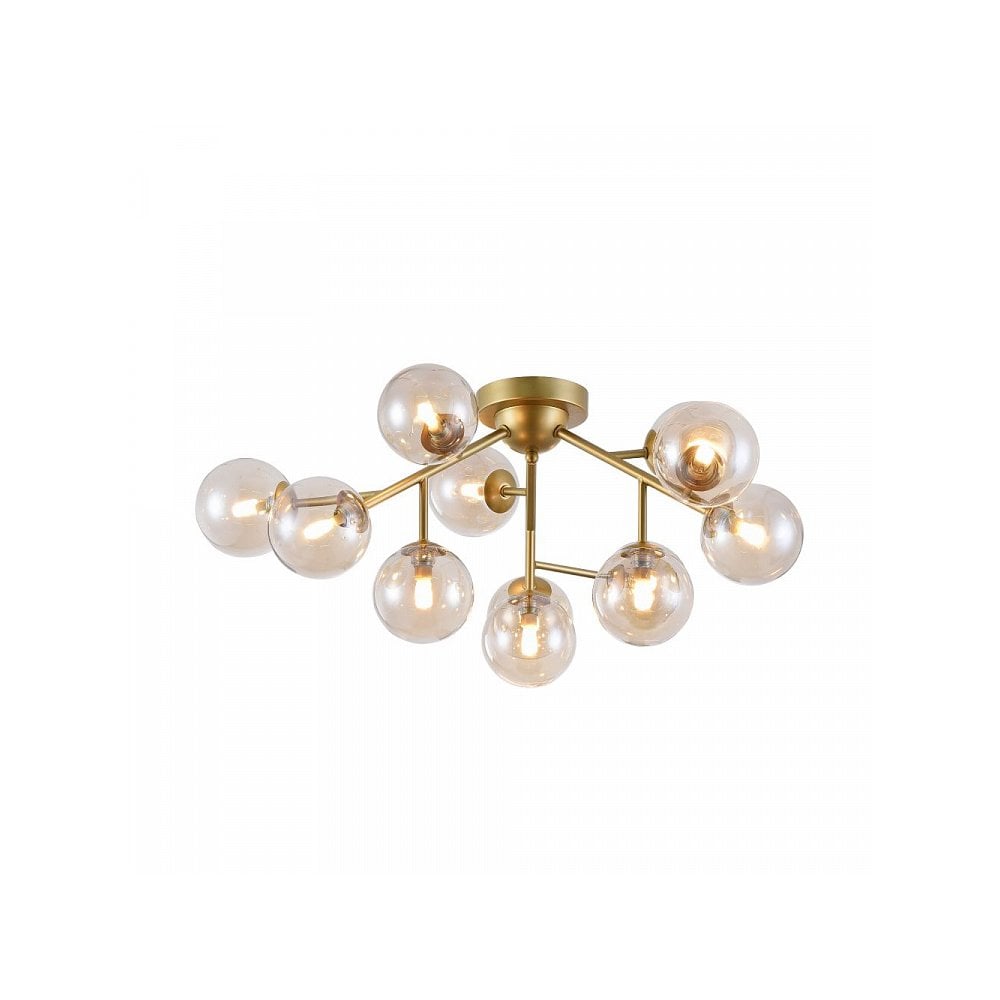 Dallas Contemporary Gold Flush Ceiling Light with Glass Spheres
