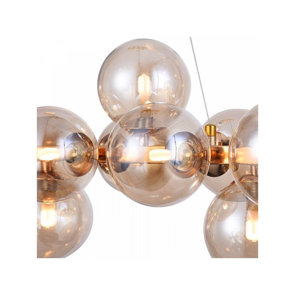 Sleek Gold Dallas Pendant Light with Amber Glass Globes