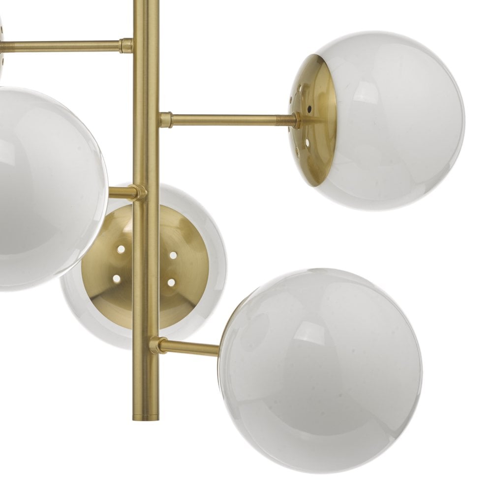 Bombazine 5 Light Pendant Natural Brass & Opal Glass