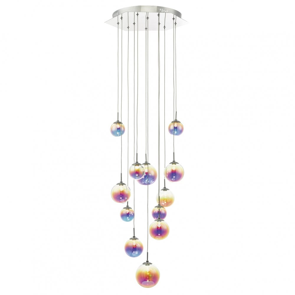 Cesario 12 Light Cluster Pendant Polished Chrome Iridised Glass LED