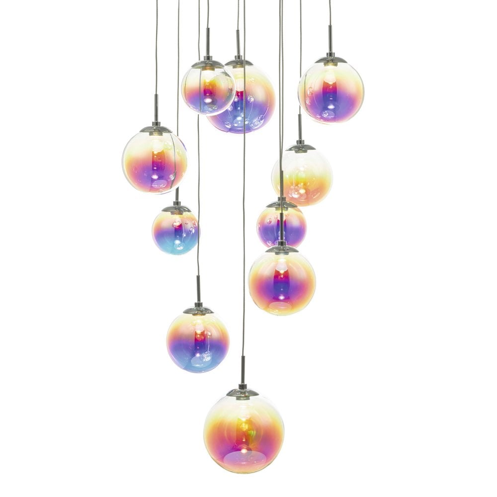 Cesario 12 Light Cluster Pendant Polished Chrome Iridised Glass LED
