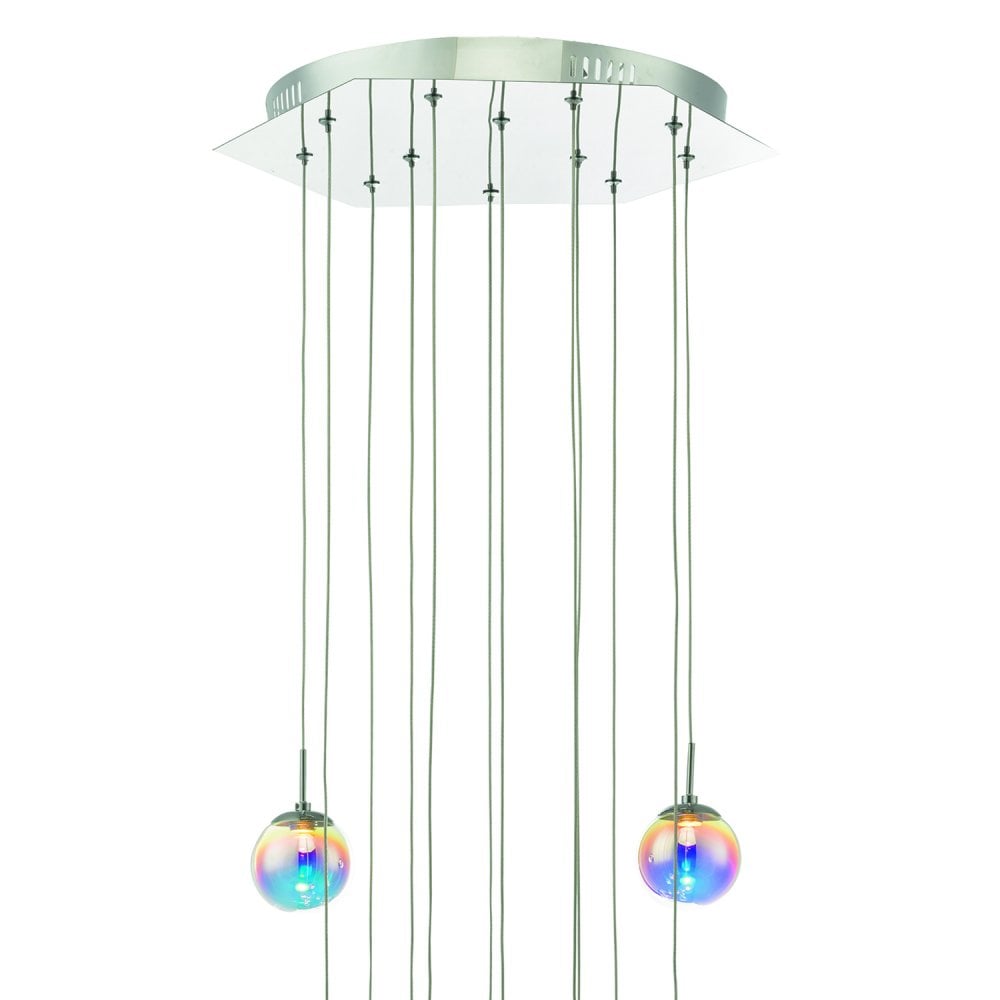Cesario 12 Light Cluster Pendant Polished Chrome Iridised Glass LED