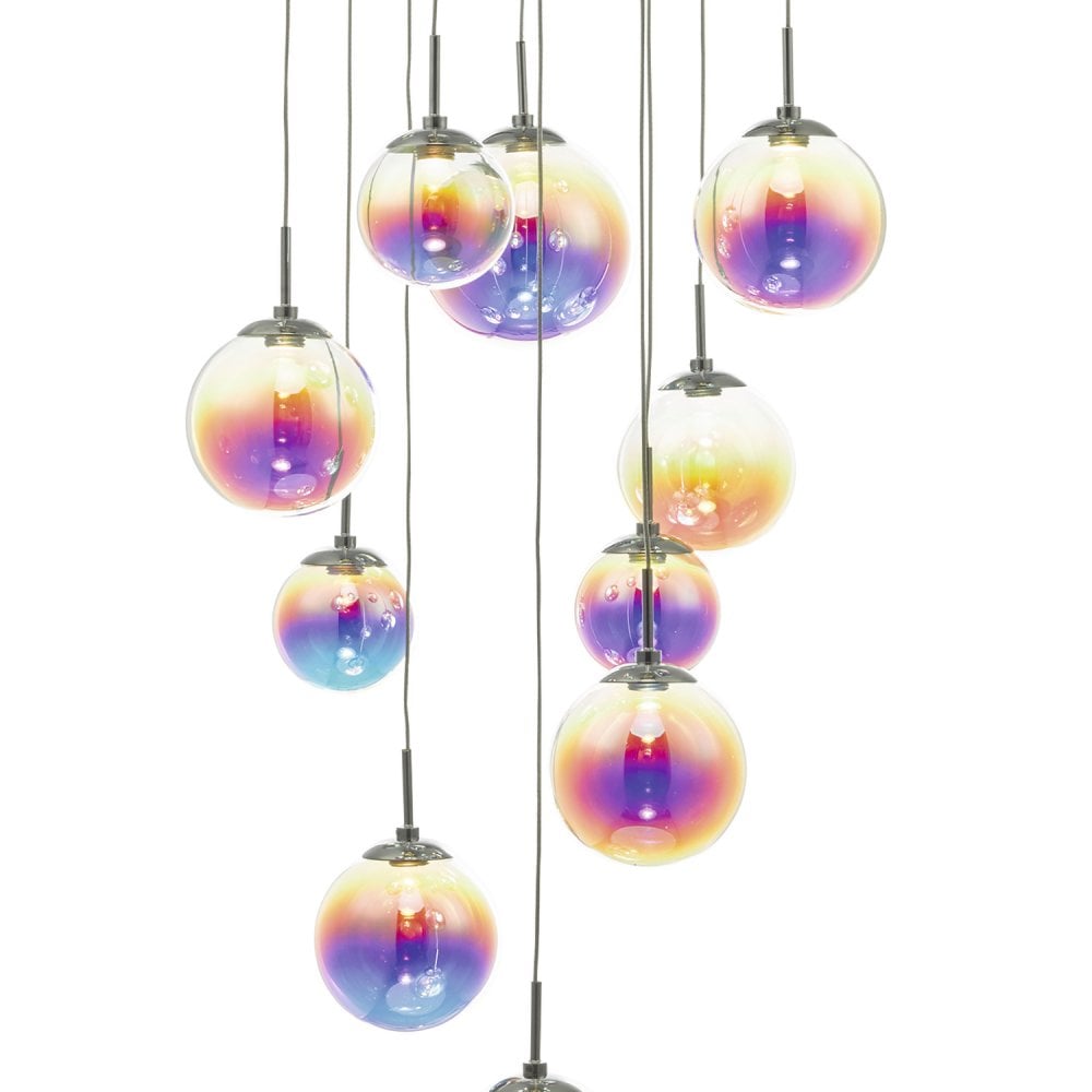 Cesario 12 Light Cluster Pendant Polished Chrome Iridised Glass LED