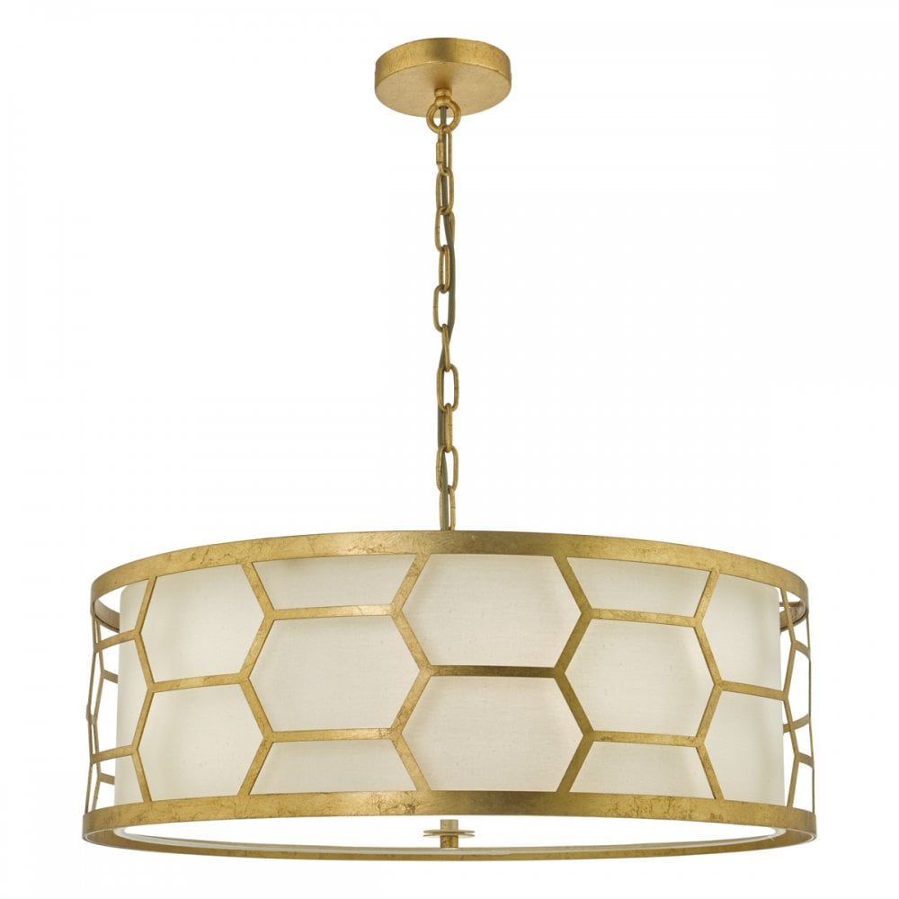 Epstein 4 Light Pendant Gold With Ivory Shade & Glass Diffuser
